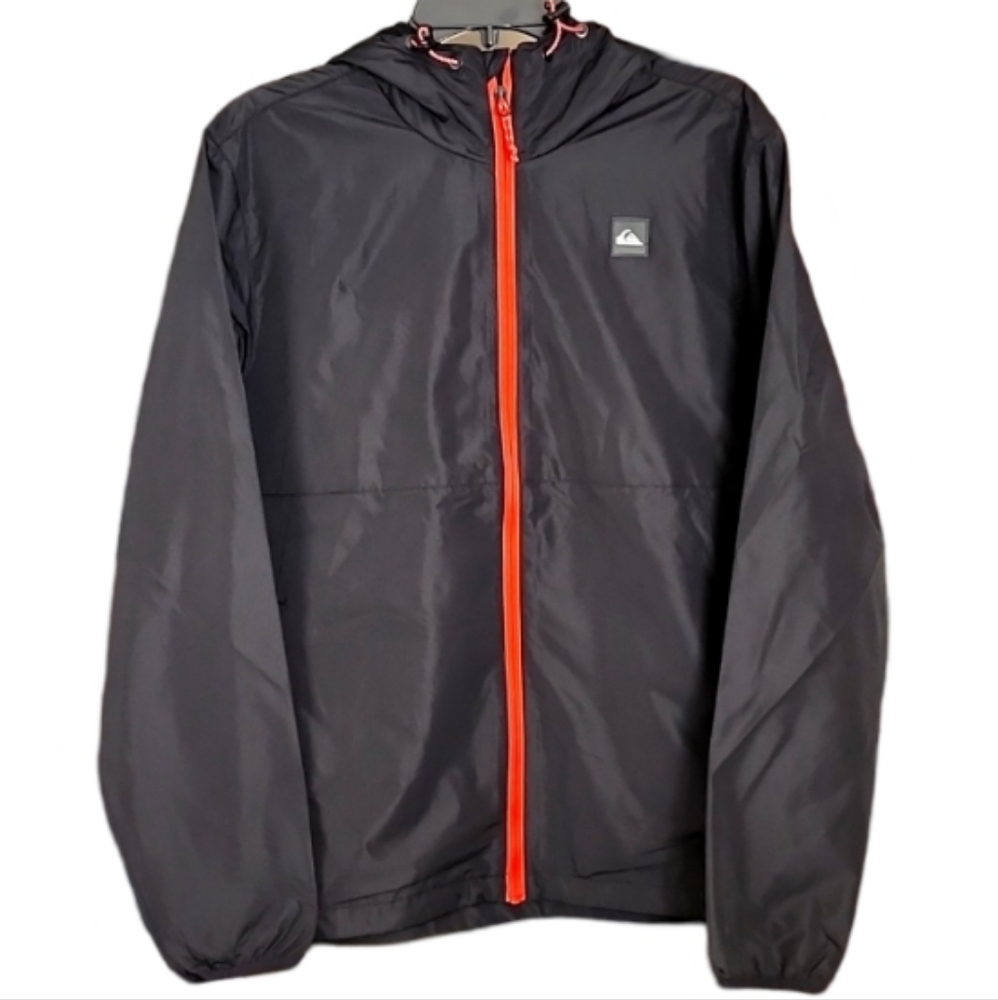 Quiksilver NWT Black Hooded Packable Windbreaker Jacket Men's Medium‎